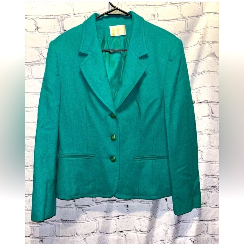 Pendleton Blazer Green 100% Virgin Wool With Shoulder Pads Vintage Size 10